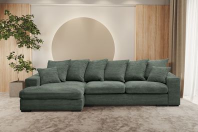 Ecksofa mit schlaffunktion und bettkasten, Couch L-form Gabon stoff Zoom Grün