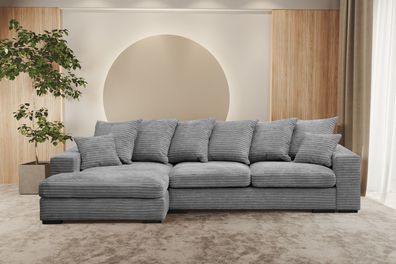 Ecksofa mit schlaffunktion und bettkasten, Couch L-form Gabon stoff Zoom Grau
