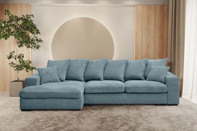 Ecksofa mit schlaffunktion und bettkasten, Couch L-form Gabon stoff Zoom Hellblau