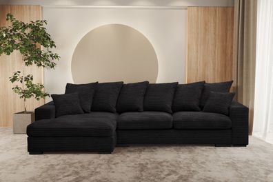 Ecksofa mit schlaffunktion und bettkasten, Couch L-form Gabon stoff Zoom Schwarz