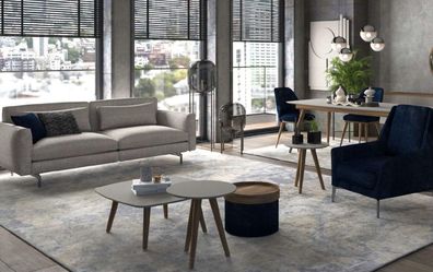 Grau-Dunkelblau Wohnzimmermöbel Dreisitzer Sessel Neu Luxus Set Modern