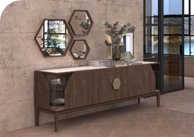 Luxus Braunes Sideboard Mit Glaselementen Stauraum Esszimmermöbel Holz