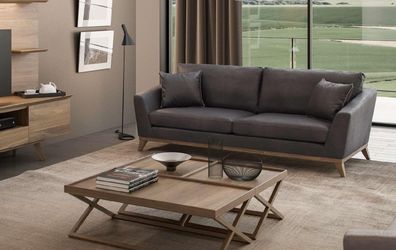 Grauer Kunstleder Dreisitzer Wohnzimmersofa Moderne Couch Stil Möbel