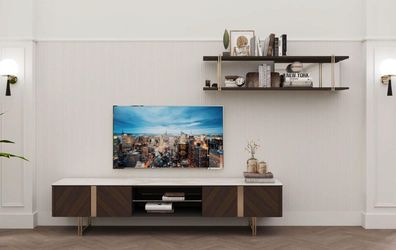 Moderne Wohnwand Wohnzimmer Regal Schrank Wohnwände TV-Ständern Braun