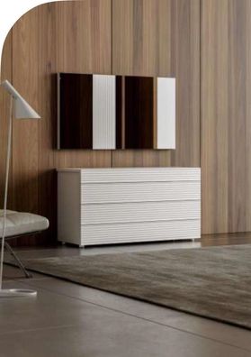 Weiße Designer Luxus Kommode mit Spiegel 4 Schubladen Holz Möbel Neu