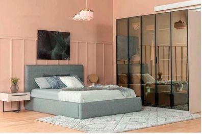 Bett Doppelbett Bett 2x Nachttische Holz Design Schlafzimmer 3 tlg Set