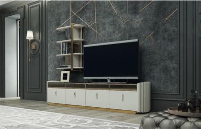 Wohnwand Design Wandregal TV-Ständer Wandschrank Wohnzimmer Holz Einrichtung