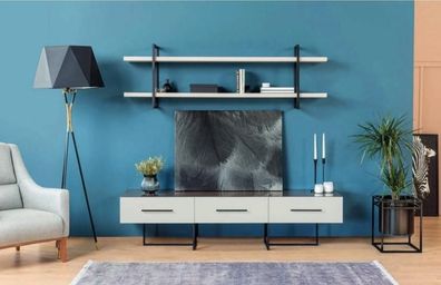 Wohnwand Design Wandregal TV-Ständer Regal Wohnzimmer Holz Einrichtung