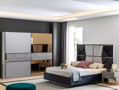 Bett 2x Nachttische 4tlg. Set Design Luxus Sets Schlafzimmer Komplett Neu