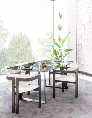 Luxus Esszimmer Glas Design Tisch Essgruppe Esstisch mit 4x Stühlen 5tlg
