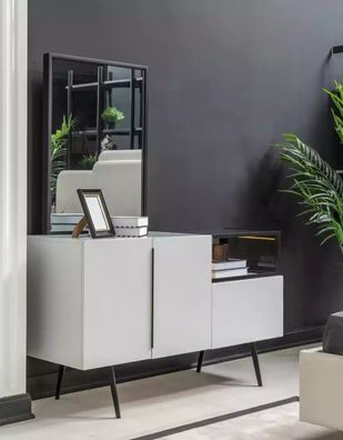 Kommode Spiegel Holz Set Modern Design Möbel Gruppe Weiß Luxus 2tlg
