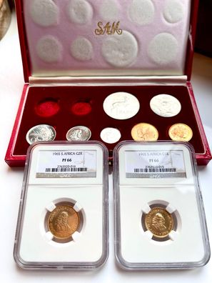 Südafrika - 1965 - Rand - 9 Münzen Long-Proof Set - mit rotem Originaletui und NGC Gr
