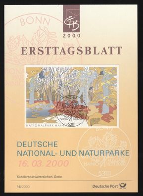 BRD Ersttagsblatt Deutsche National- und Naturparks Hainach Thüringen ETB 16-200