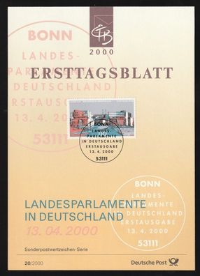 BRD Ersttagsblatt Landesparlamente in Deutschland Düsseldorf ETB 20-2000