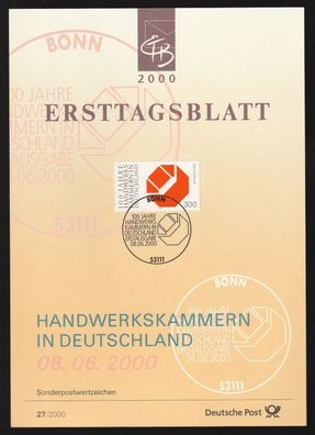 BRD Ersttagsblatt 100 Jahre Handwerkskammern in Deutschland ETB 27-2000