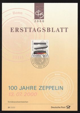 BRD Ersttagsblatt 100Jahre Zeppelin-Luftschiffe ETB 31-2000