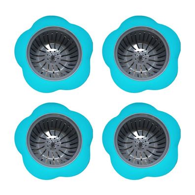 4er-Pack Silikon-Spülbeckensieb, universeller Küchenabfluss, blau