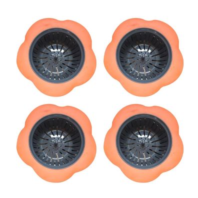 4er-Pack Silikon-Spülbeckensieb, Universal-Küchenabfluss, Orange
