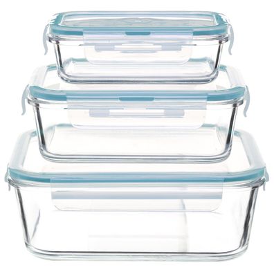 Frischhaltedosen 3er Set ClipEat Glas transparent blau 11x21x21cm Luch Lunchbox Box
