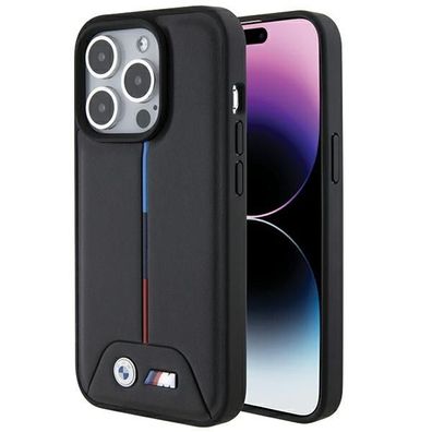 Handyhülle Case iPhone 15 Pro Max BMW Kunstleder Streifen schwarz rot blau Logo