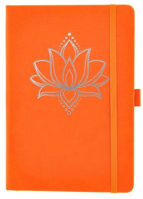 Schreibbuch LOTUS Kunstleder A5 orange Silberprägung Tagebuch Notizbuch Ritualbuch