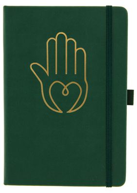 Schreibbuch Herzhand Kunstleder A5 grün Goldprägung Tagebuch Notizbuch Ritualbuch