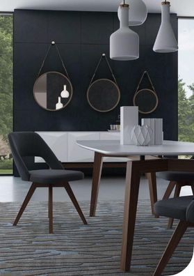 Grauer Luxus Esszimmerstuhl Moderner Einsitzer Stil Designer Holzmöbel