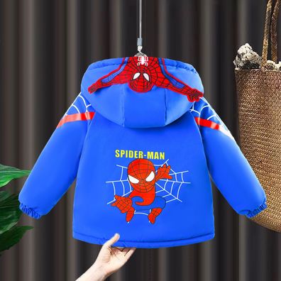 Kinder Superheld Spider-Man Dicker Kapuzenjacke Jungs Outdoor Baumwollmantel mit Samt