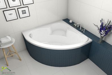 ECOLAM Badewanne 140x140 S-Polimat symmetrische Eckbadewanne Sitz Füße Ablauf GRATIS