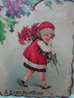 Vintage Nostalgie Deko Geschenkanhänger Blechschild Happy New Year Neujahr Christrose