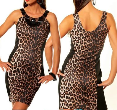 SeXy Miss Mini Damen Kleid Leopard Dress Glitzer Steine 34 36 braun schwarz