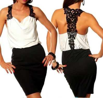 SeXy Miss Damen Mini Kleid Häkel Spitze Rücken Dress 34 weiß schwarz