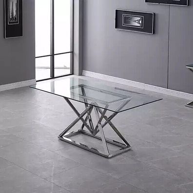 Glastisch Säulentische Silberne Tische Glastische Tisch Luxus Möbel 180x90