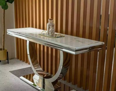 Silbernes Sideboard Konsolen Tisch Luxus Tisch Silber Chrom 120x40cm