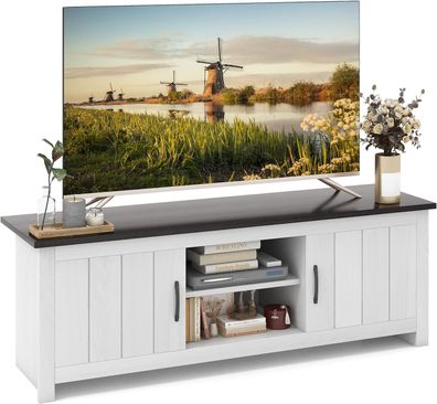 TV Schrank aus Holz, TV Ständer für Fernseher bis 65 Zoll, Fernsehtisch 145x40x50 cm