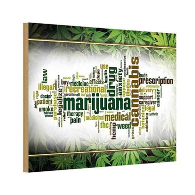 Holzschild 18x12 cm - Cannabis Marijuana therapy pain smoke