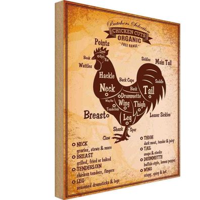 Holzschild 18x12 cm - Hähnchen Chicken cuts Organic Metzgerei