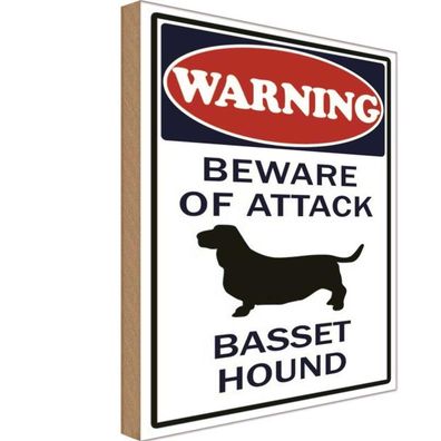 Holzschild 20x30 cm - beware of attack Basset Hound