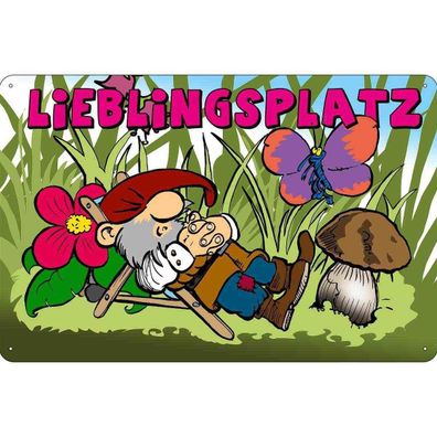 Blechschild 18x12 cm - Lieblingsplatz Zwerg im Garten