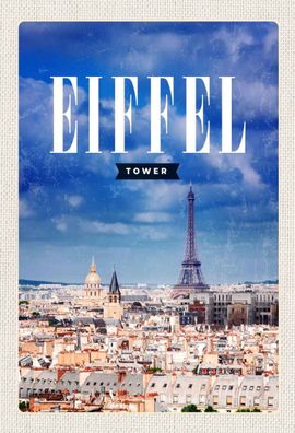 Blechschild 20x30 cm - Eiffel tower Panorama Bild Retro