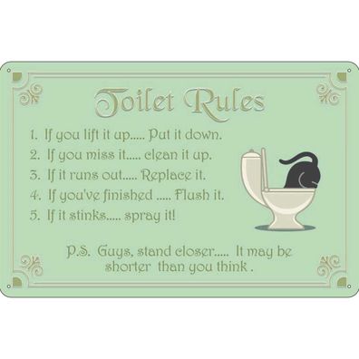 Blechschild 20x30 cm - Toilet Rules if you lift it up