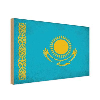 vianmo Holzschild Holzbild 30x40 cm Kasachstan Fahne Flagge