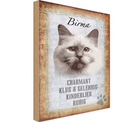 Holzschild 20x30 cm - Birma Katze klug Geschenk Metal