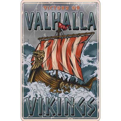 vianmo Blechschild 30x40 cm gewölbt Dekoration Valhalla Vikings