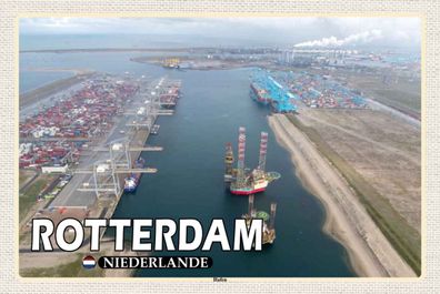 Holzschild 20x30 cm - Rotterdam Niederlande Hafen Schiffe