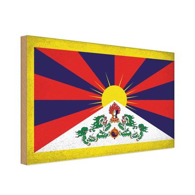 vianmo Holzschild Holzbild 30x40 cm Tibet Fahne Flagge