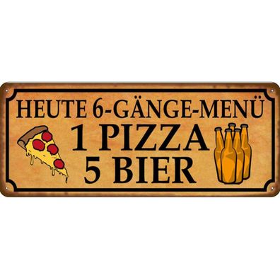 vianmo Blechschild 27x10 cm gewölbt Essen Trinken 6 gänge Menü 1 Pizza 5 Bier