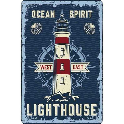 vianmo Blechschild 30x40 cm gewölbt Dekoration Ocean spirit lighthouse