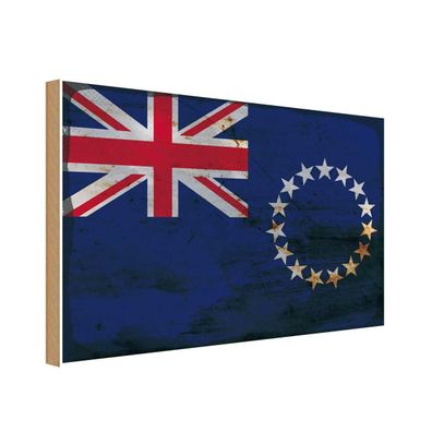 vianmo Holzschild Holzbild 30x40 cm Cookinseln Island Fahne Flagge