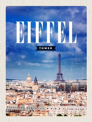 Holzschild 30x40 cm - Eiffel tower Panorama Bild Retro
